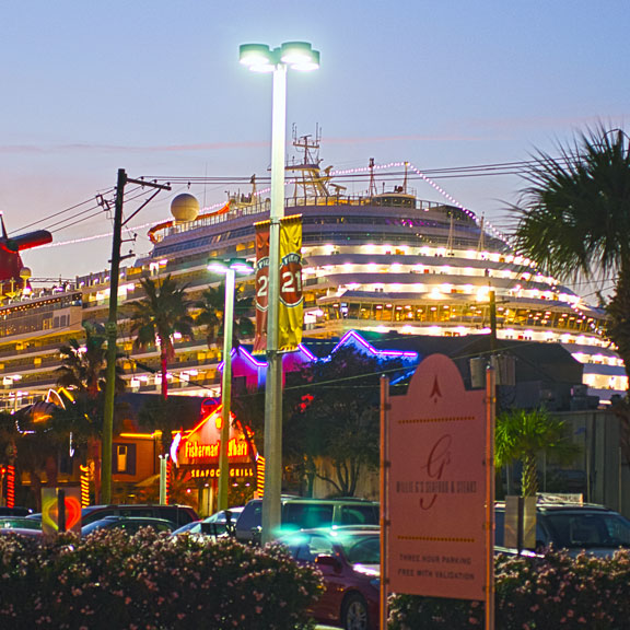 Carnival Cruise Ship Docked at Night