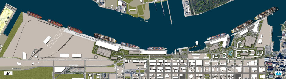 Port of Galveston Graphic with six cruise berths