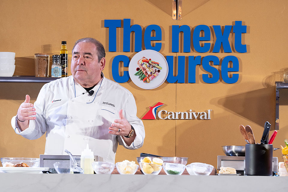 Chief Culinary Officer Emeril Lagasse puts on cooking demo showcasing one of Carnivals culinary creations Chief Culinary Officer Emeril Lagasse puts on cooking demo showcasing one of Carnivals culinary creations